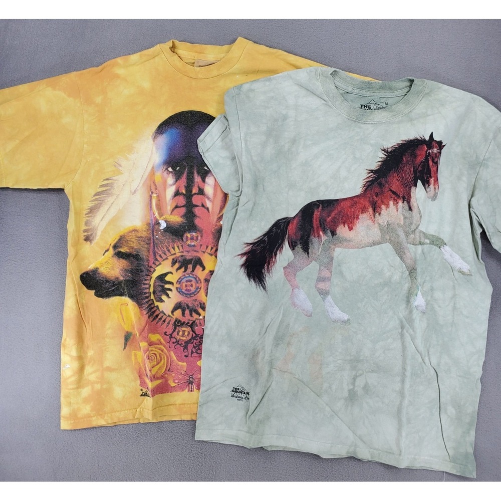 Lot 2x VTG The Mountain Shirt Adult‎ M Native American Andreas Lie Horse Graphic